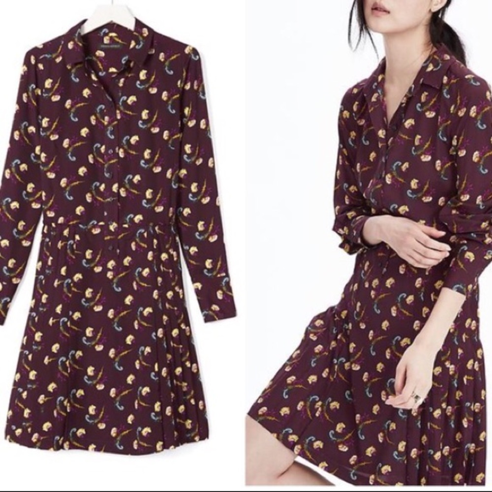 Banana Republic floral pleated shirt dress